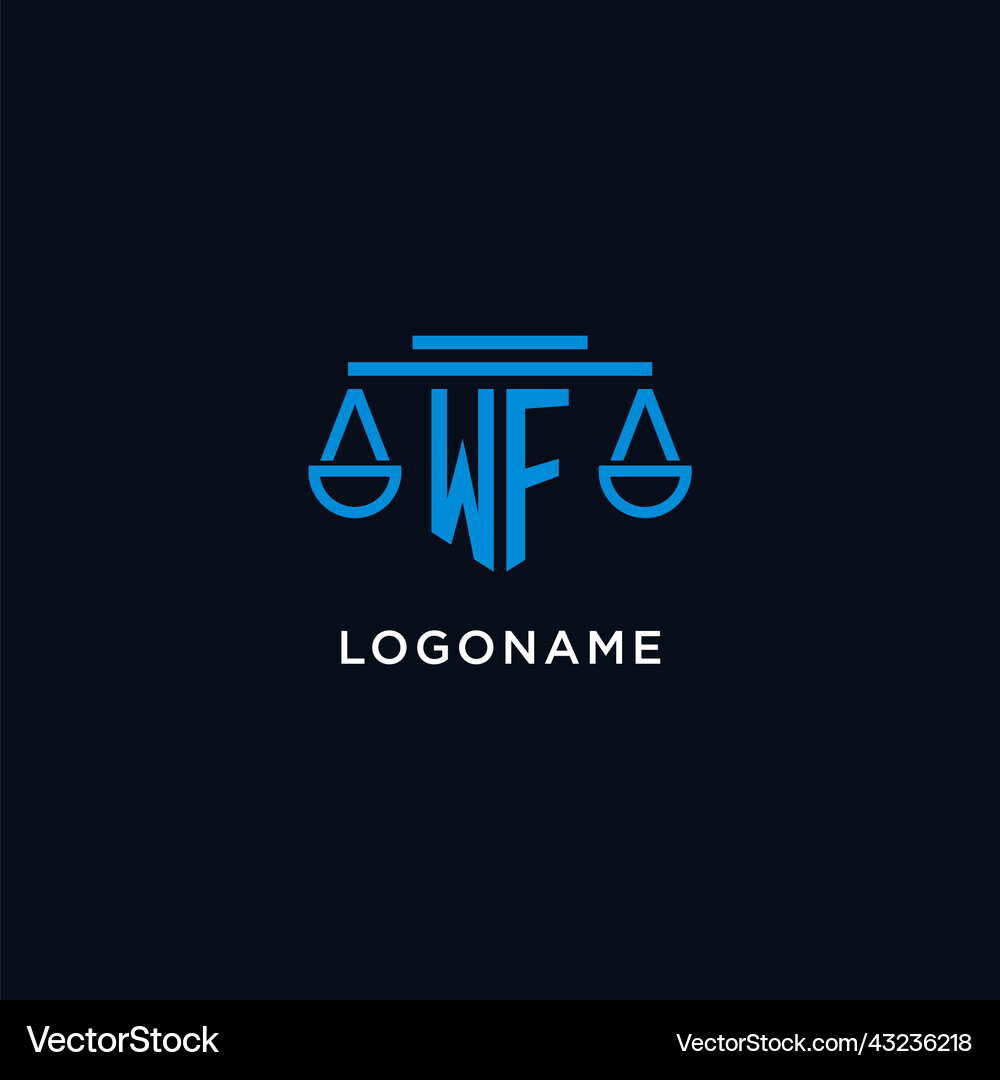 Wf monogram initial logo with scales of justice Vector Image
