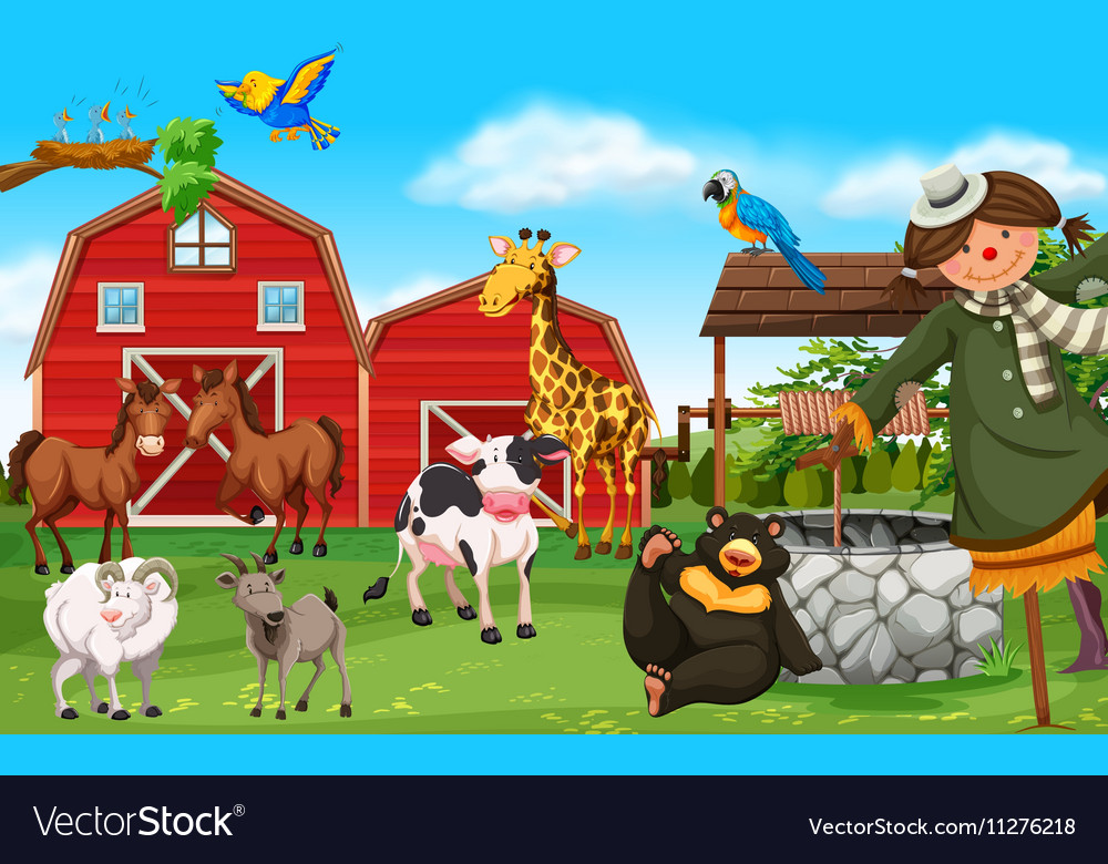 wild-animals-and-farm-animals-in-farmyard-vector-image