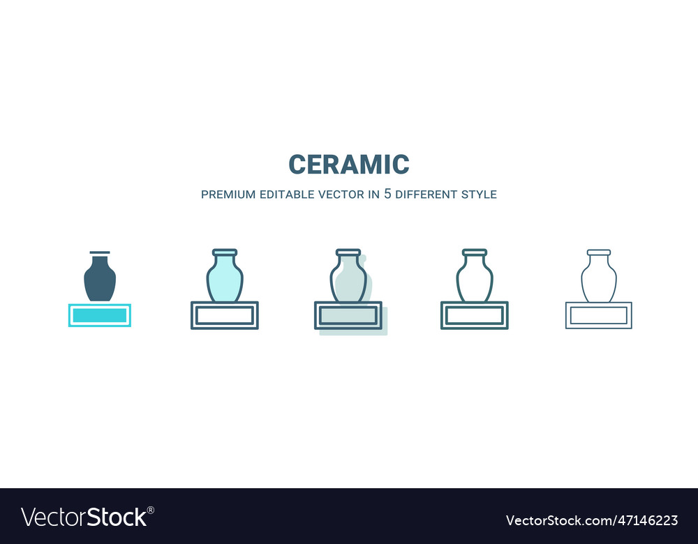 Ceramic icon in 5 different style outline filled