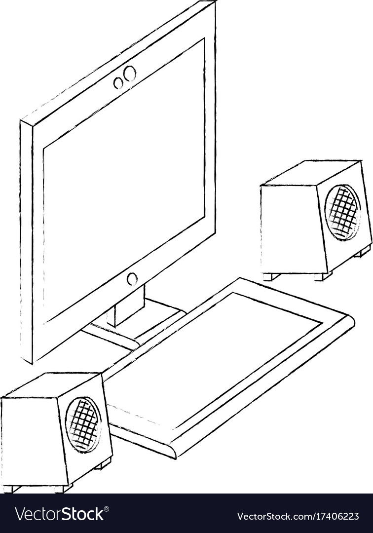 Computer desktop with speakers