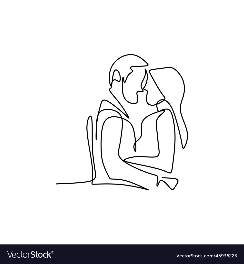 Continuous line drawing of couples hugging each