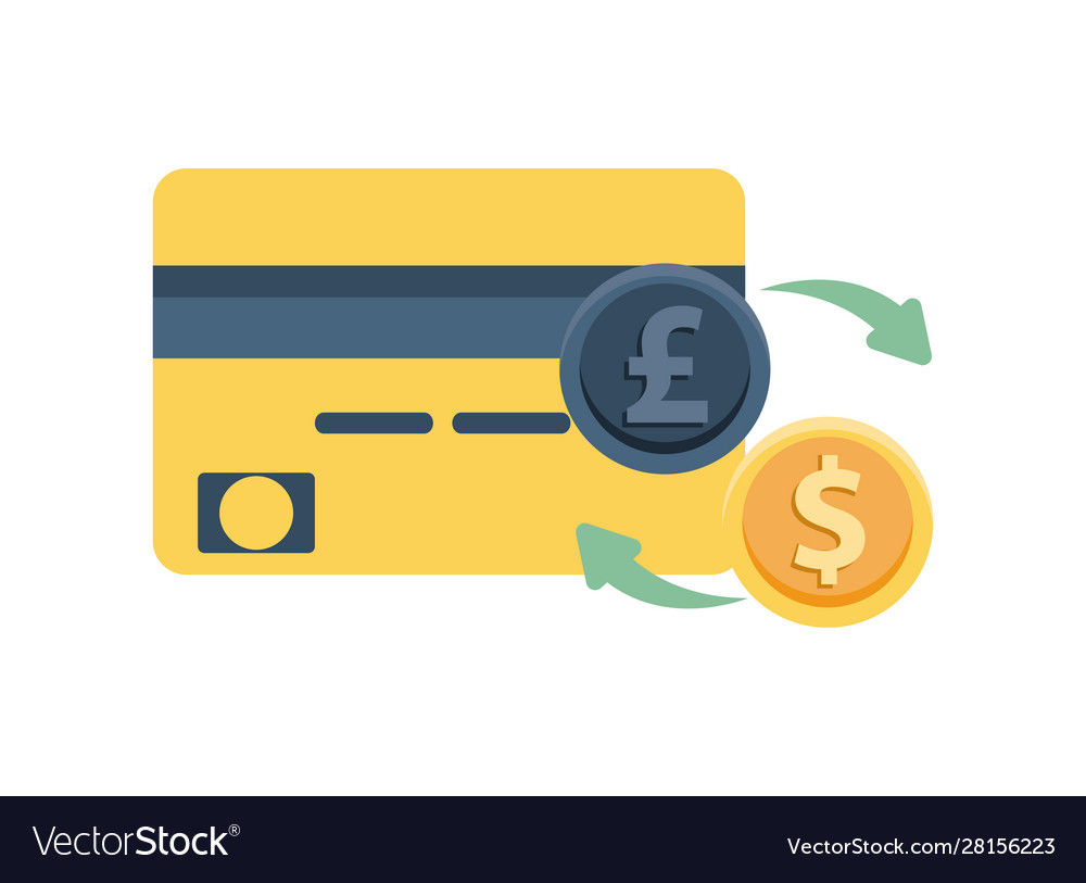 Credit card with pound and dollar coins