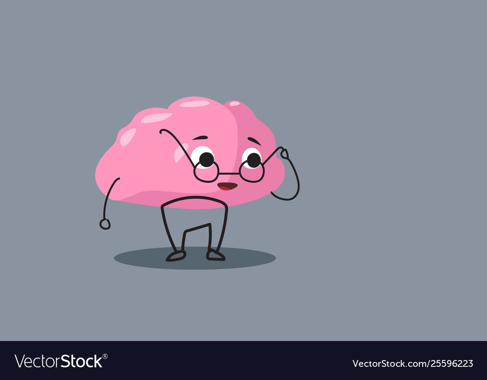 Cute human brain organ pink cartoon character in Vector Image