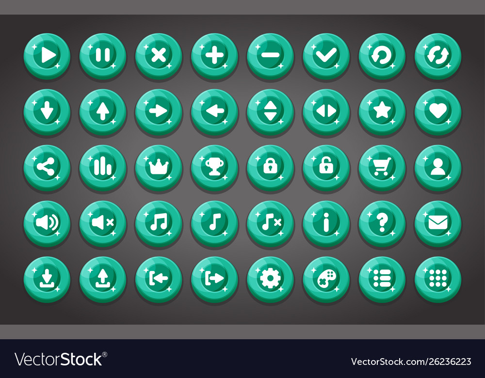 Flat round game buttons in cartoon style