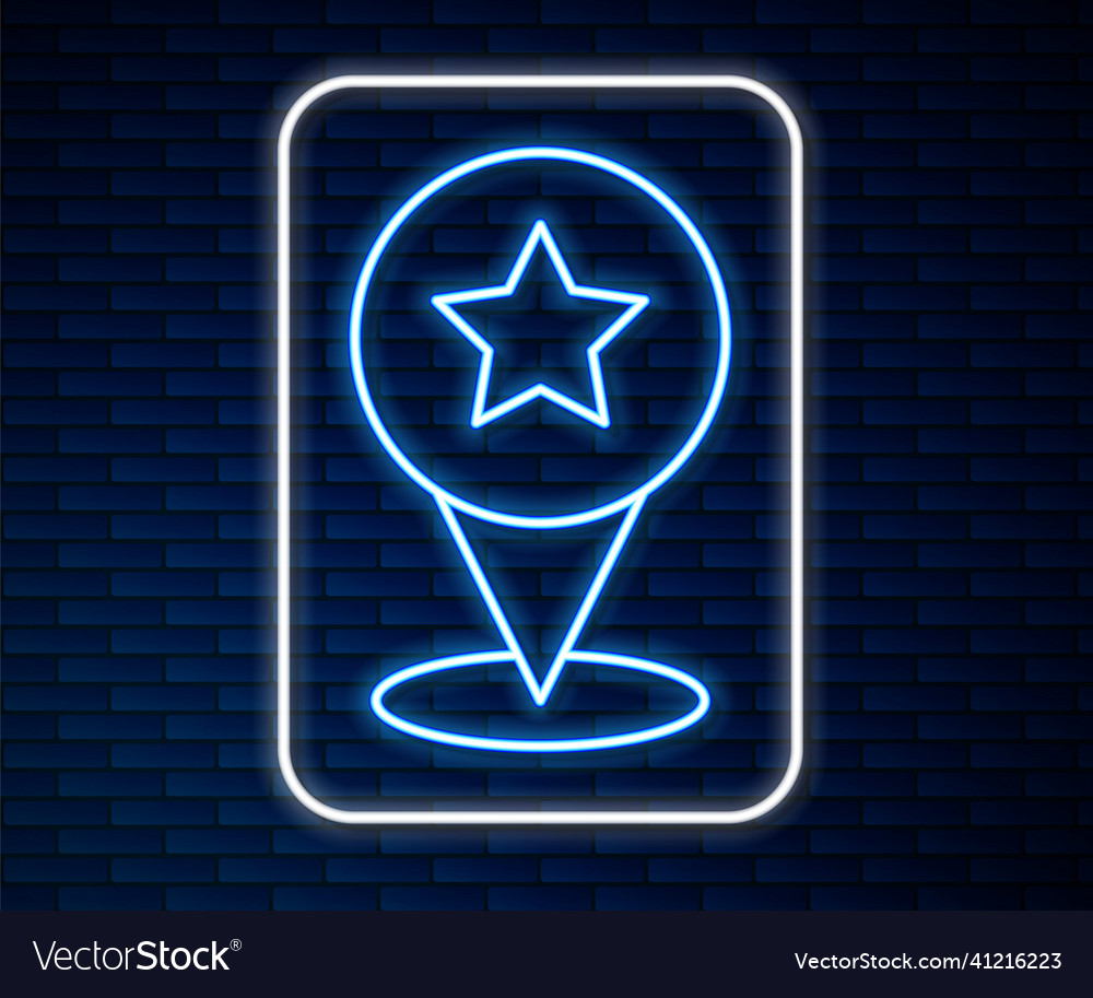 Glowing neon line map pointer with star icon vector image Glowing neon line map pointer with star icon