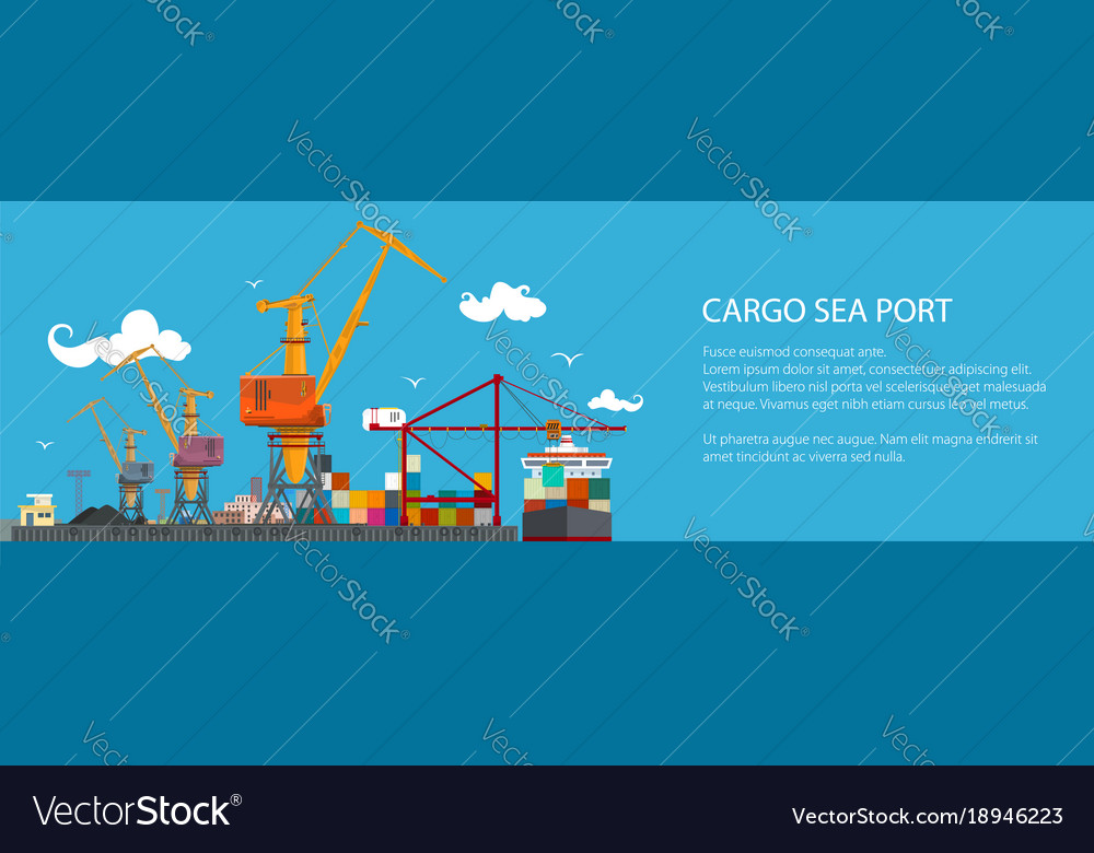 Horizontal banner of cargo seaport