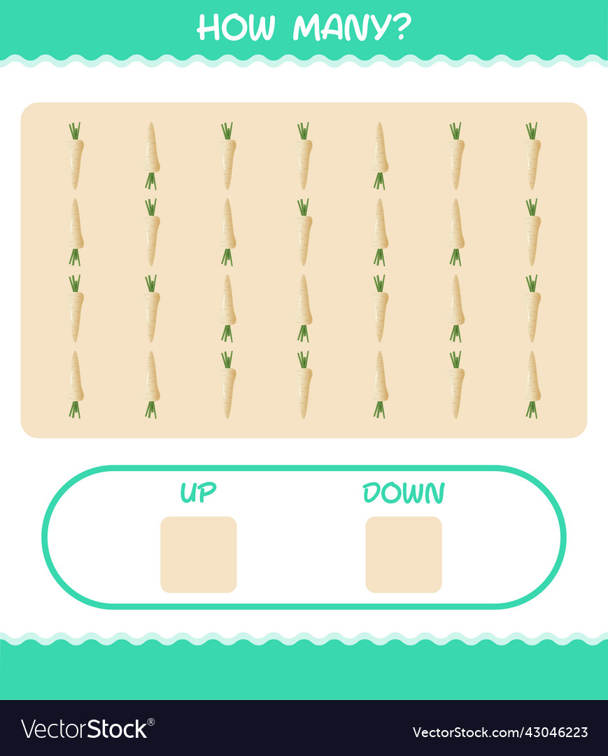 How many cartoon parsnip counting game Vector Image How many cartoon parsnip counting game