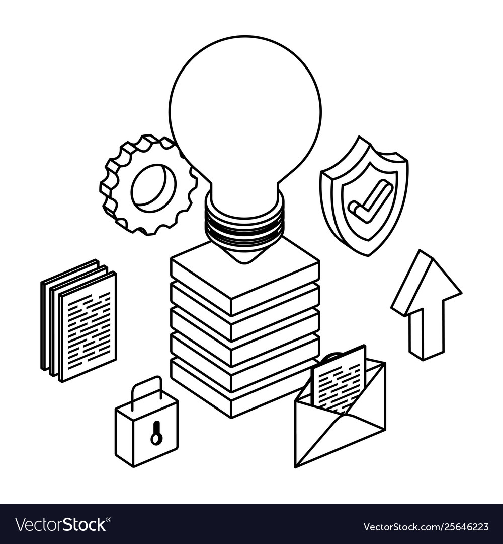 Server tower with bulb and data center icons vector image Server tower with bulb and data center icons