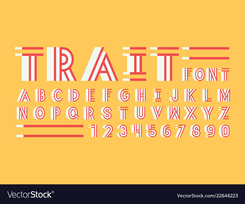Trait shadow font alphabet vector image Trait shadow font alphabet