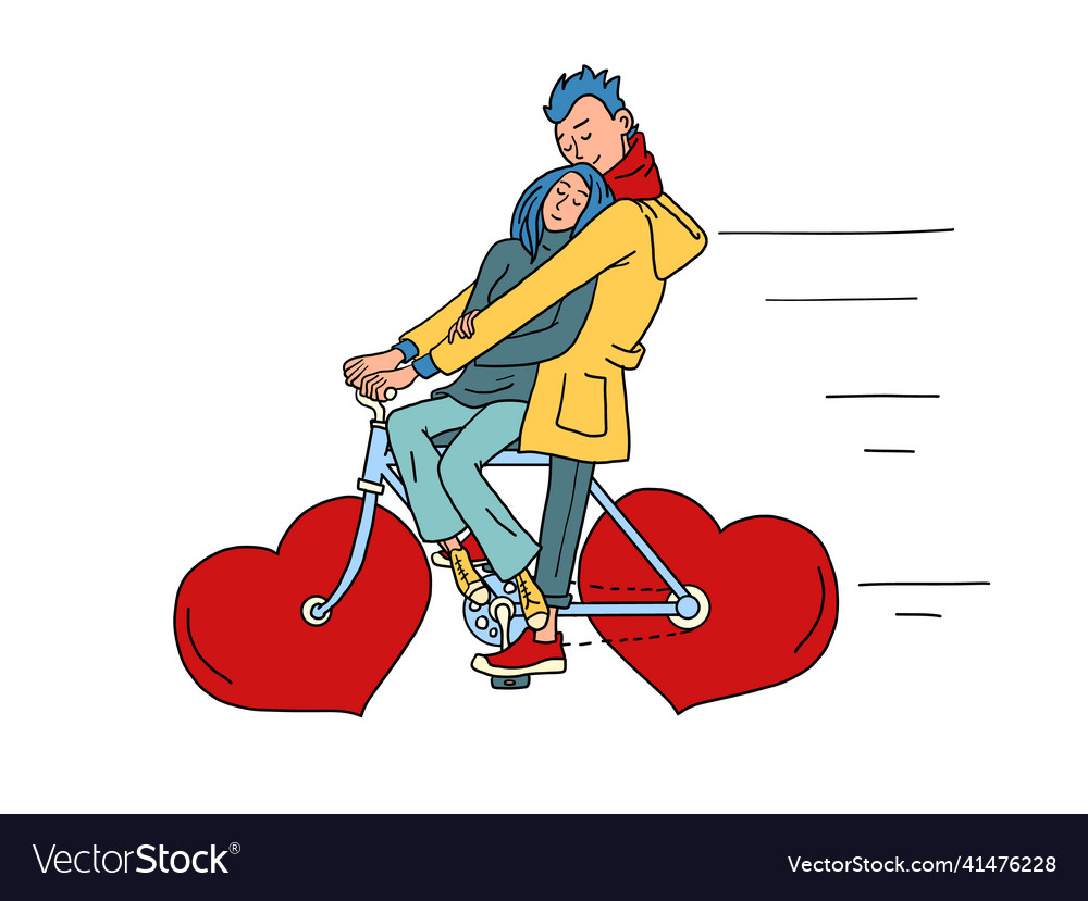 A couple in love rides bicycle red valentine