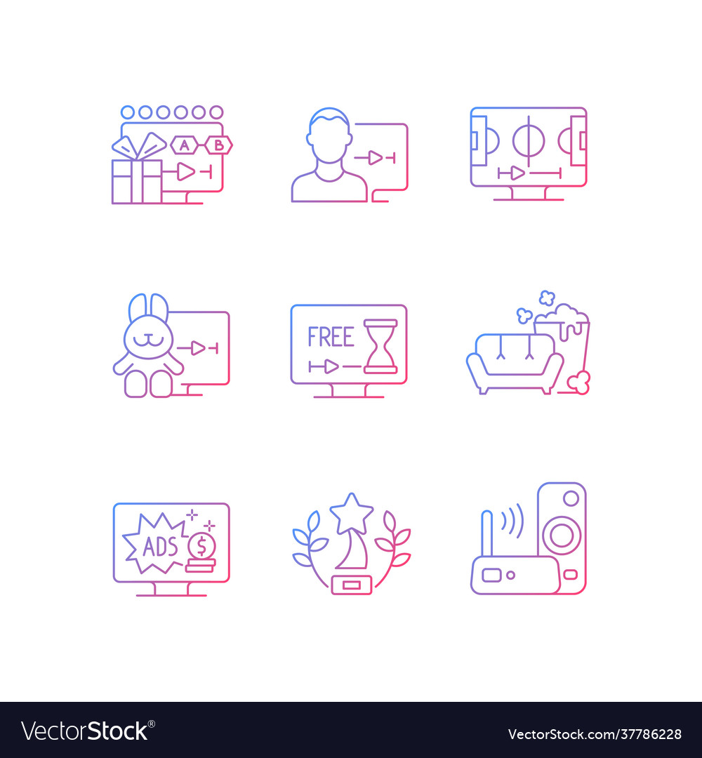 Broadcast services gradient linear icons set