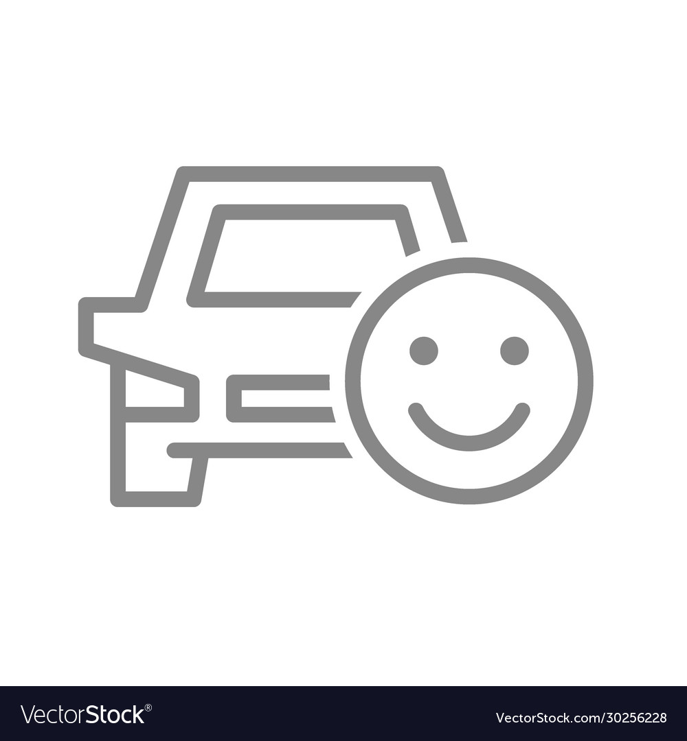 Car with happy face line icon good transportation