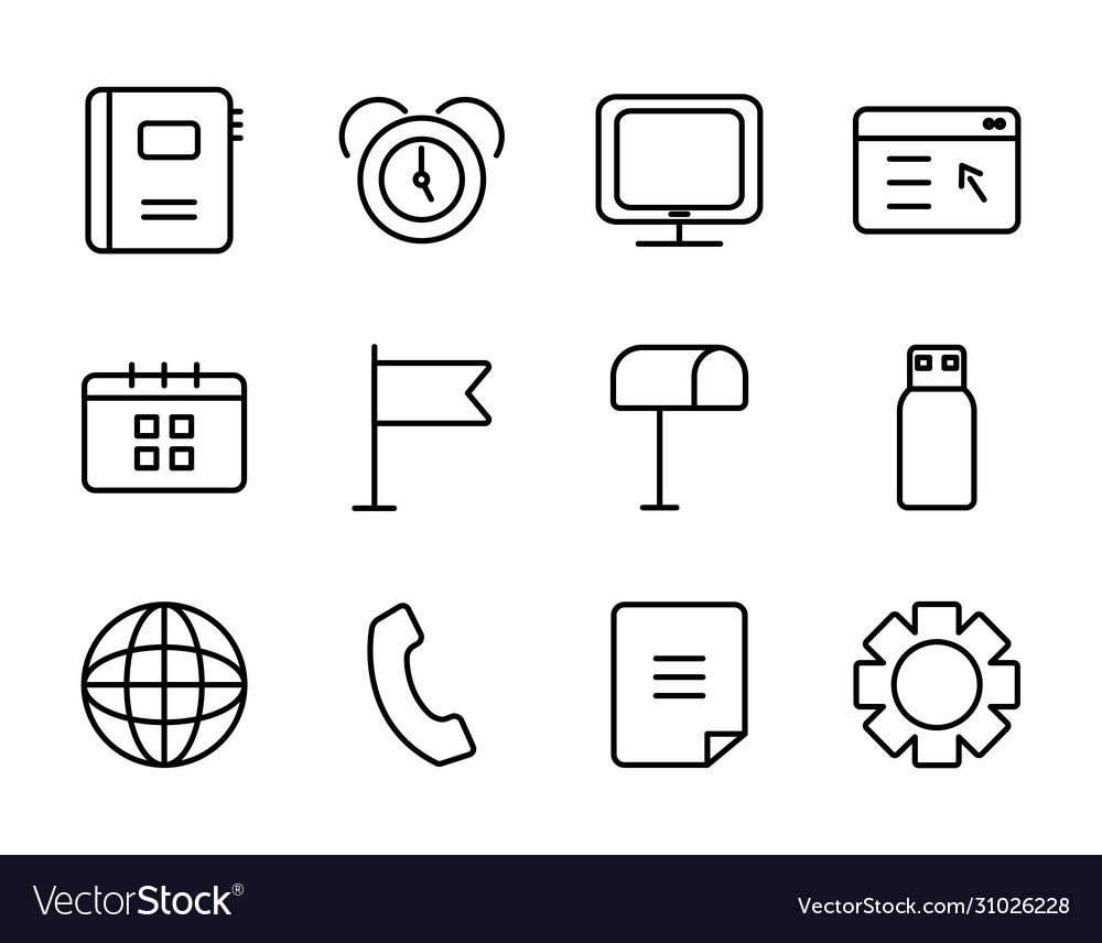 Flag and user interface icon set line style vector image Flag and user interface icon set line style