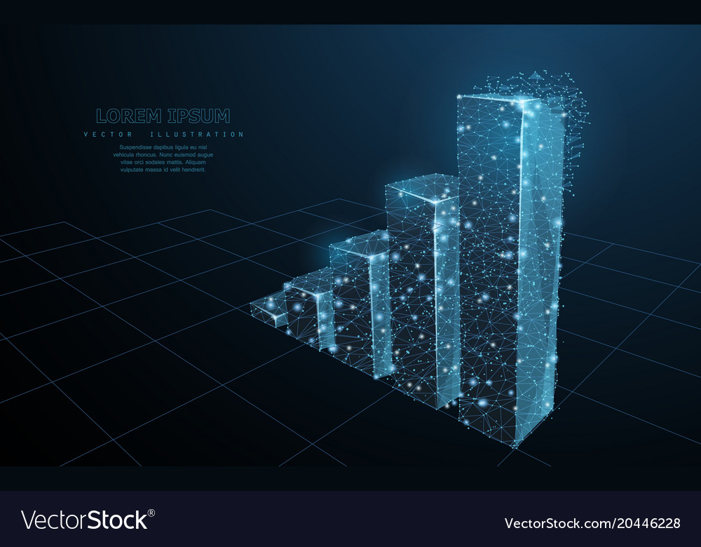 Graph grows low poly wireframe mesh on dark blue Vector Image