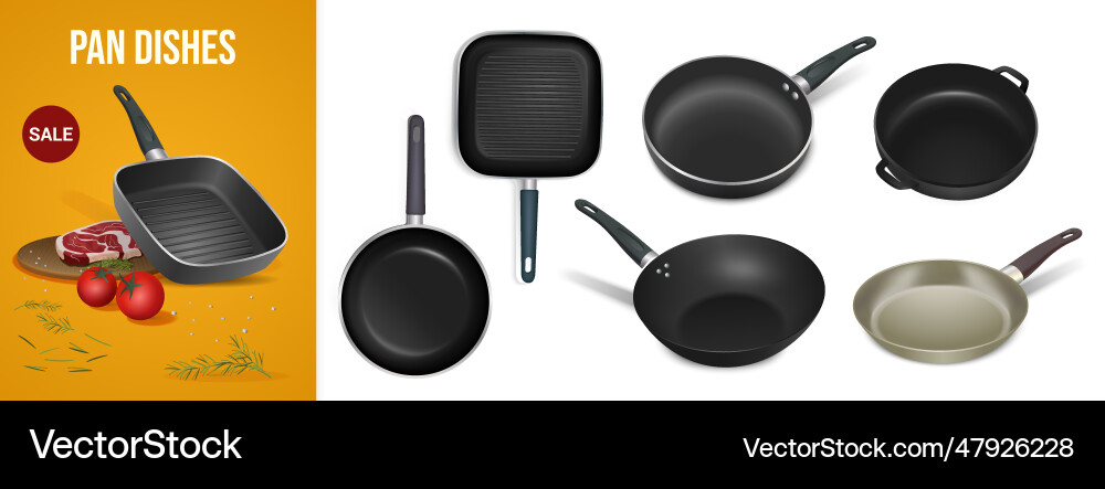 Pan dishes realistic composition Royalty Free Vector Image