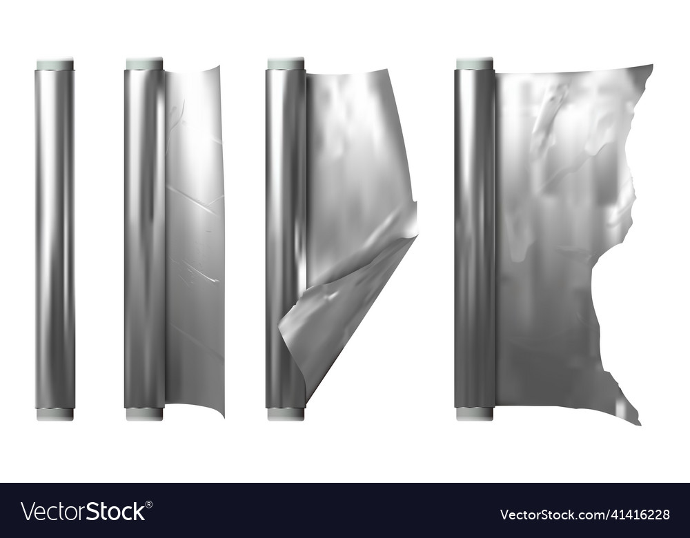 Realistic detailed 3d roll of silver aluminium vector image Realistic detailed 3d roll of silver aluminium