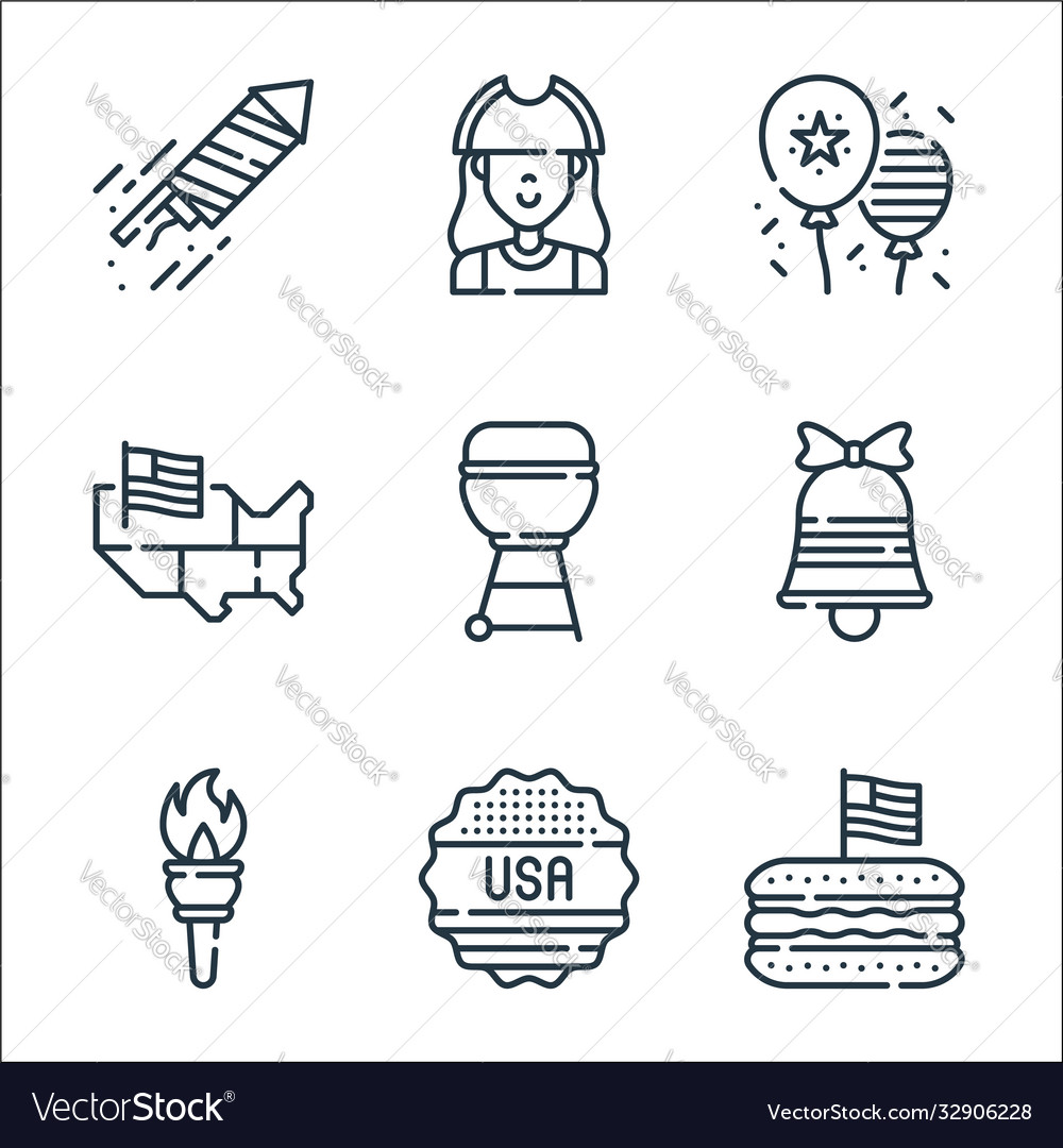 Th july line icons linear set quality vector image Th july line icons linear set quality