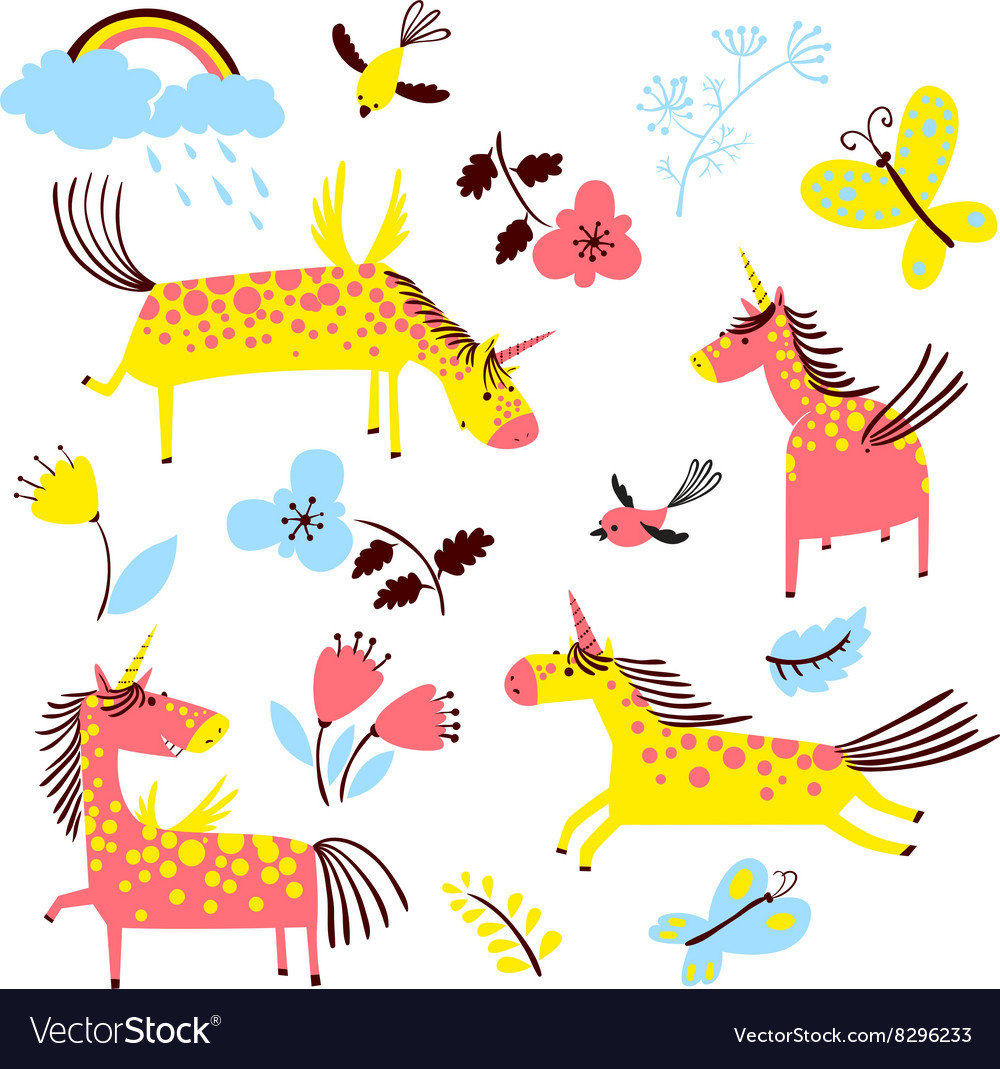 Cartoon unicorns set