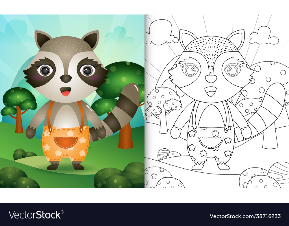 Coloring book for kids with a cute raccoon Vector Image