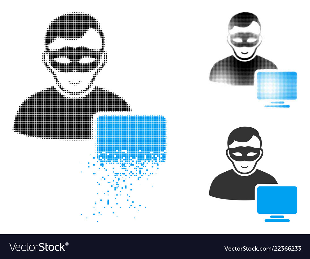 Decomposed dot halftone computer hacker icon vector image Decomposed dot halftone computer hacker icon
