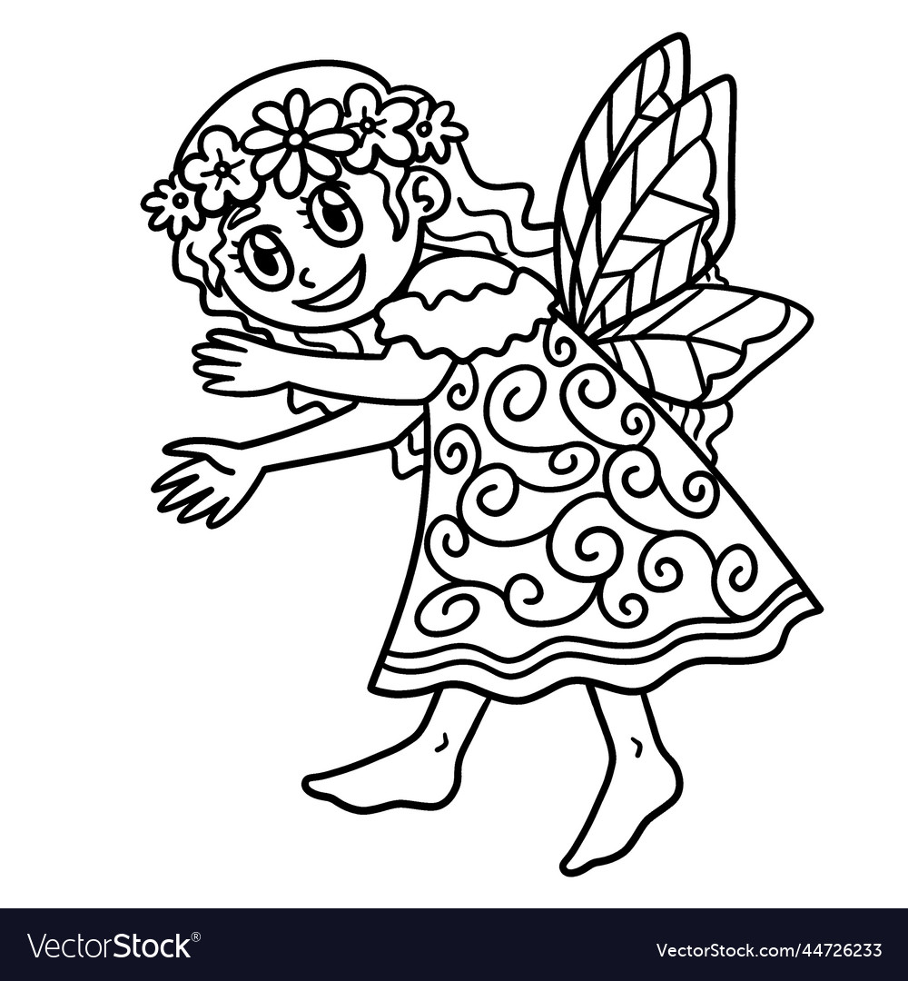 Earth day little fairy isolated coloring page vector image Earth day little fairy isolated coloring page