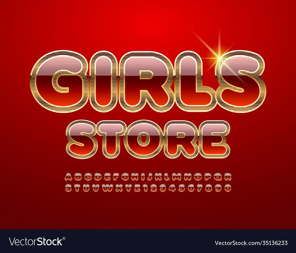 Elite logo girls store red and gold alphabet set Vector Image