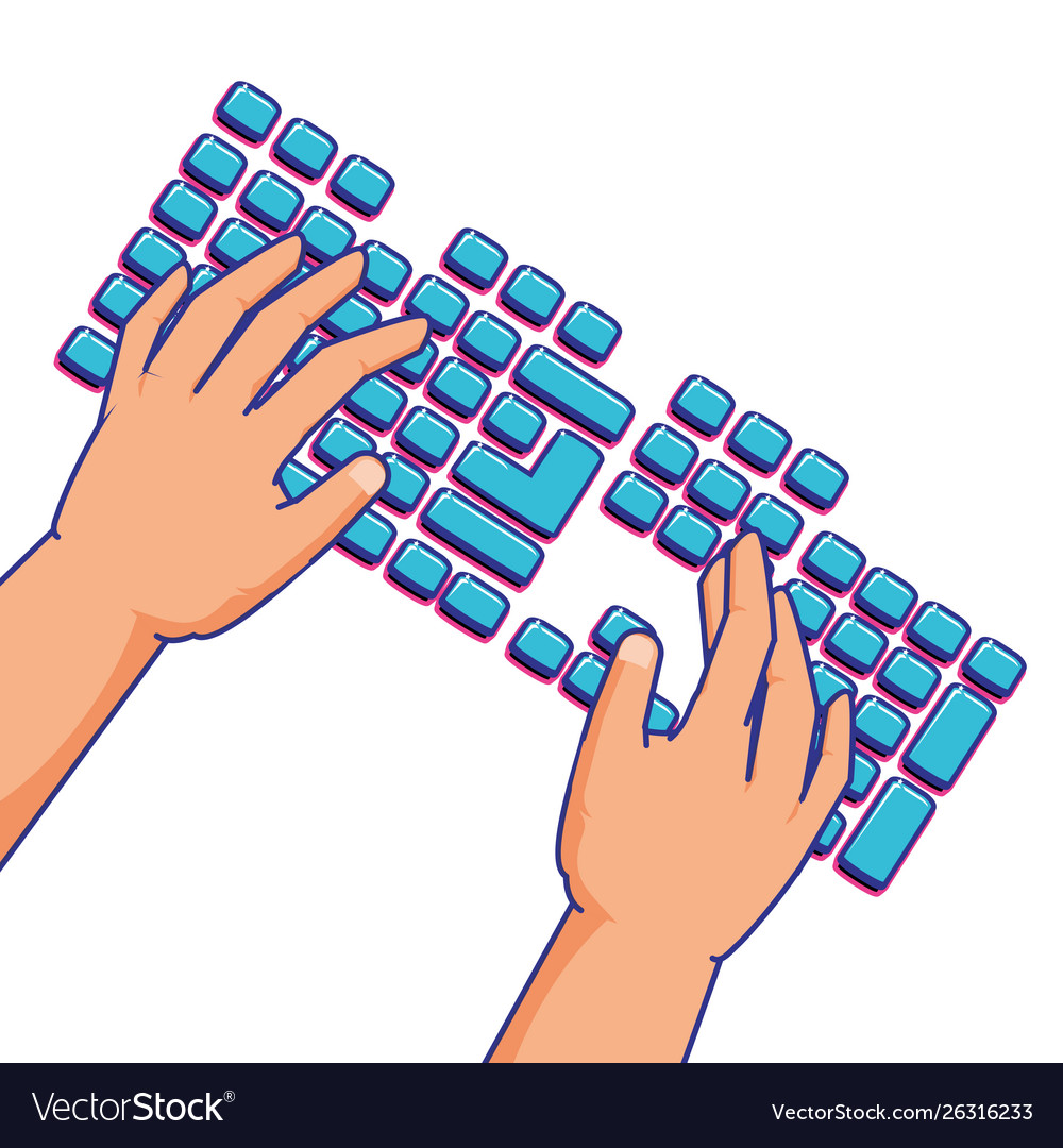 Hands using computer keyboard hardware