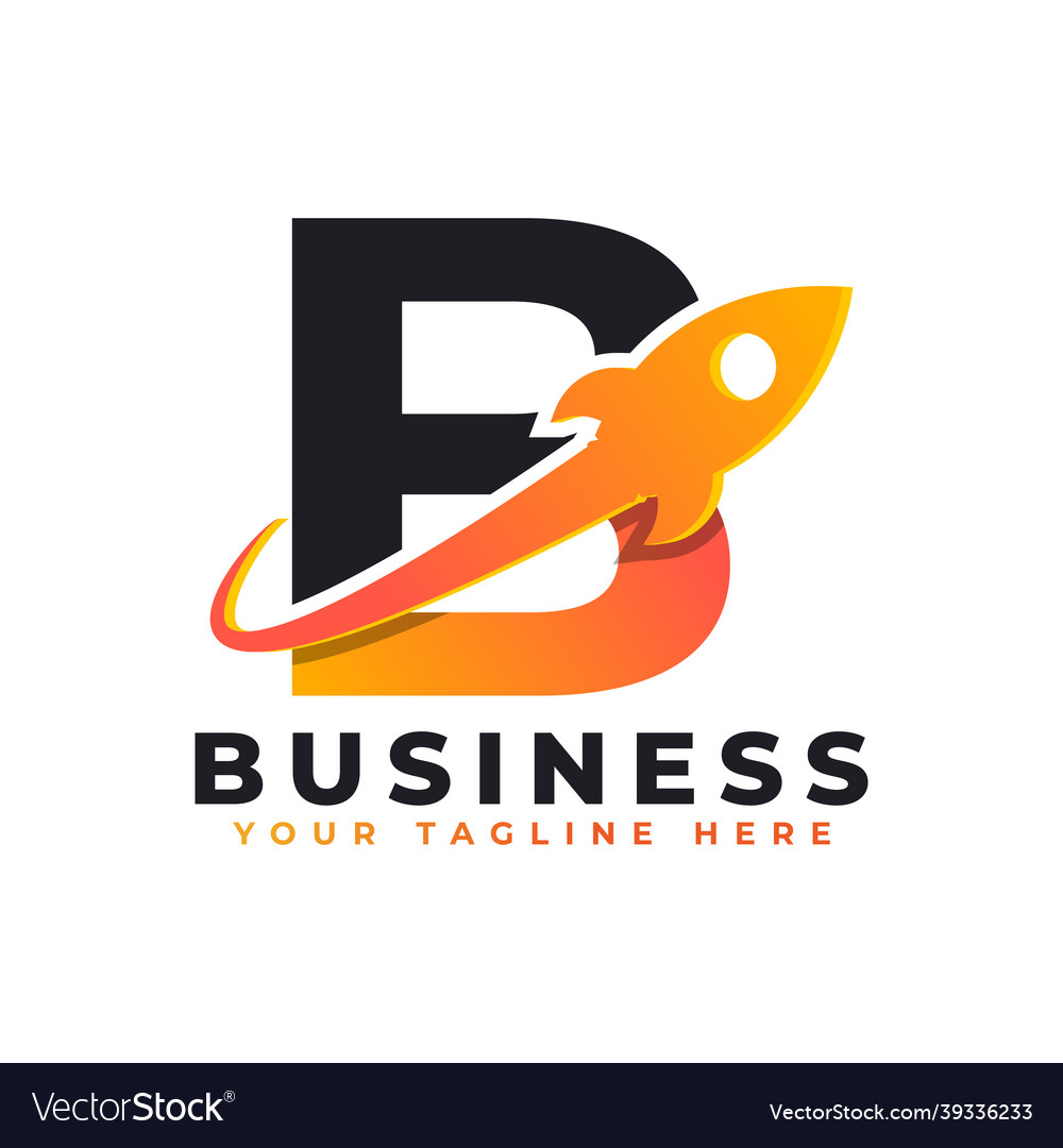 Letter B With Rocket Up And Swoosh Logo Design Vector Image