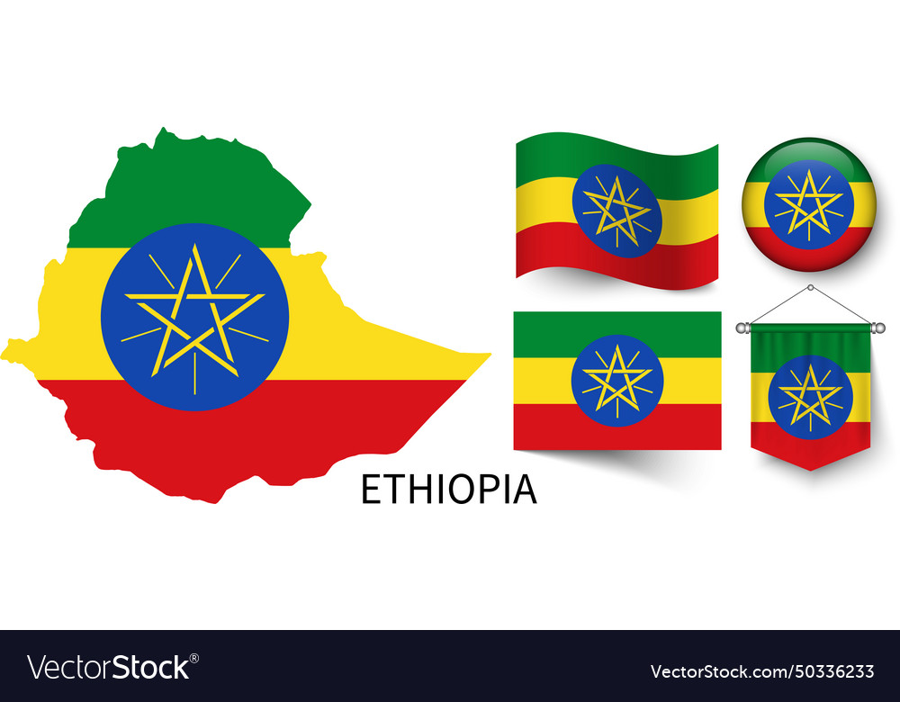 Map of ethiopia and the various flags Royalty Free Vector