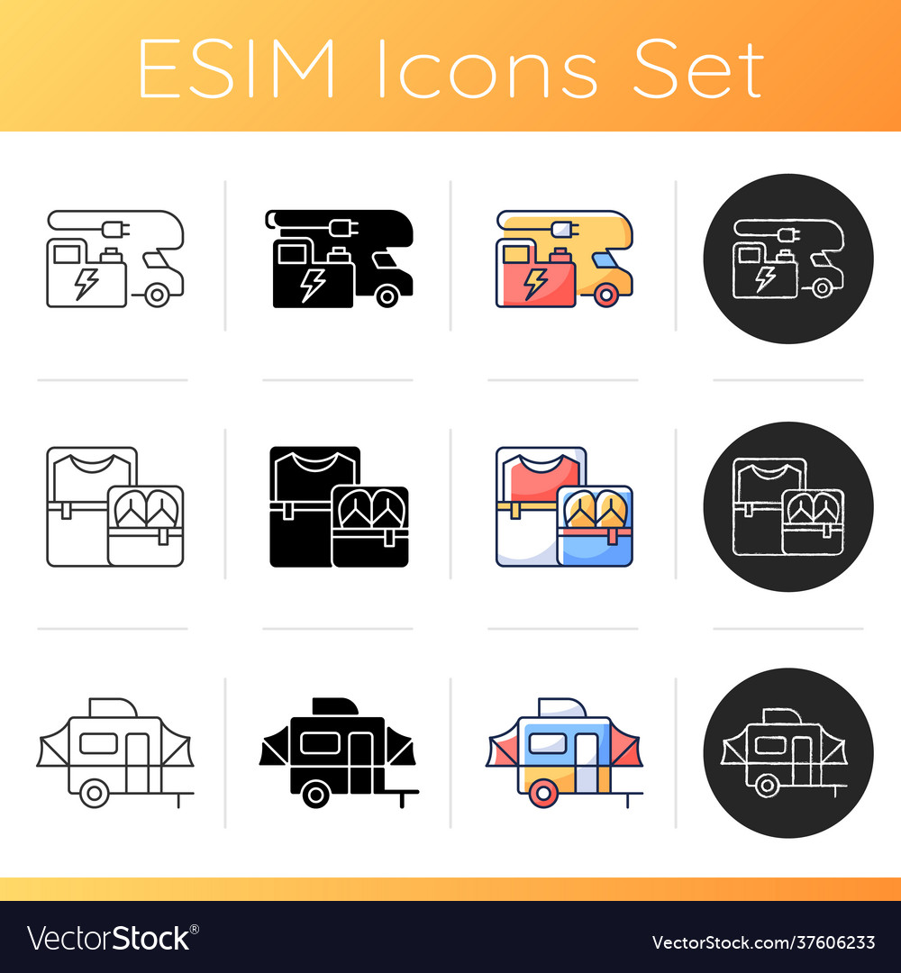 Nomadic lifestyle icons set