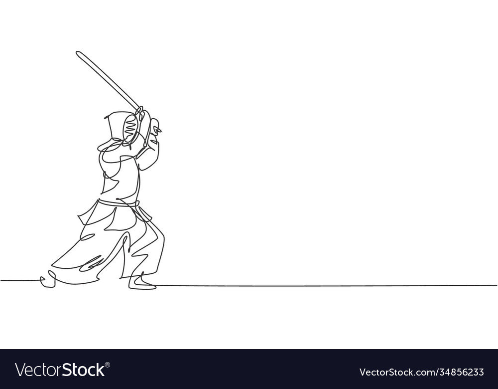 One single line drawing young energetic man Vector Image