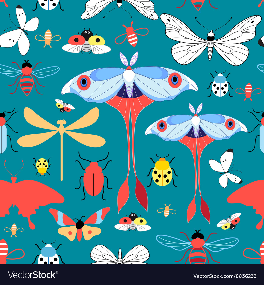 Seamless graphic pattern with different insects