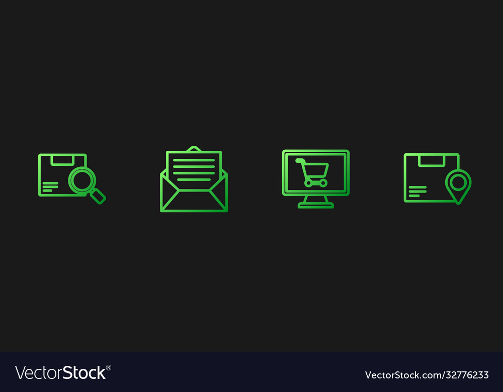 Set line shopping cart on computer search package vector image Set line shopping cart on computer search package