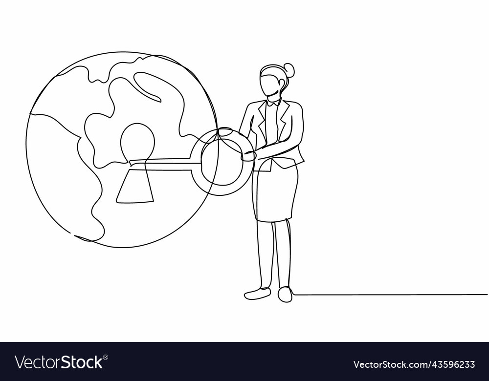 Single one line drawing businesswoman put key