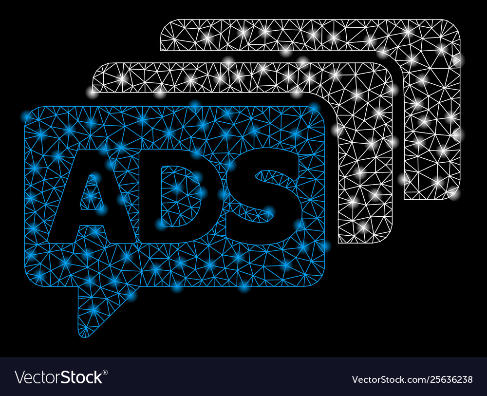 Bright mesh wire frame ads messages with flash Vector Image Bright mesh wire frame ads messages with flash