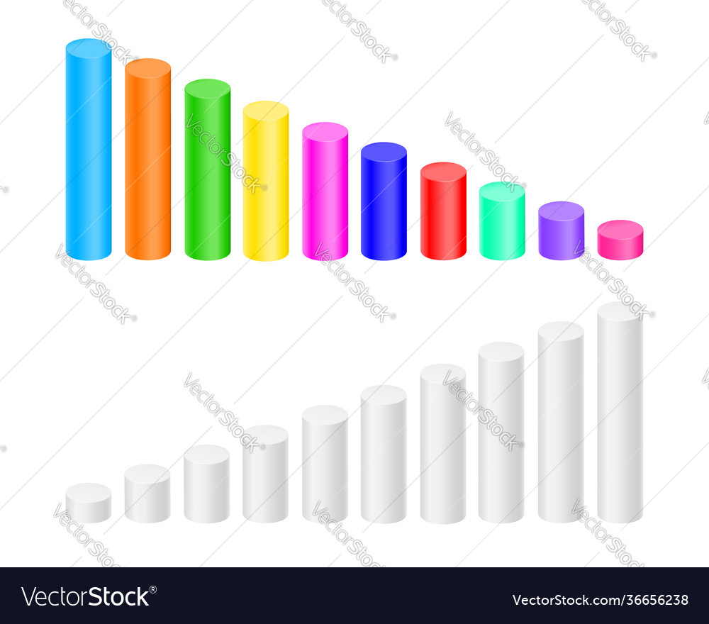 Colorful and white cylinders bar graph column Vector Image