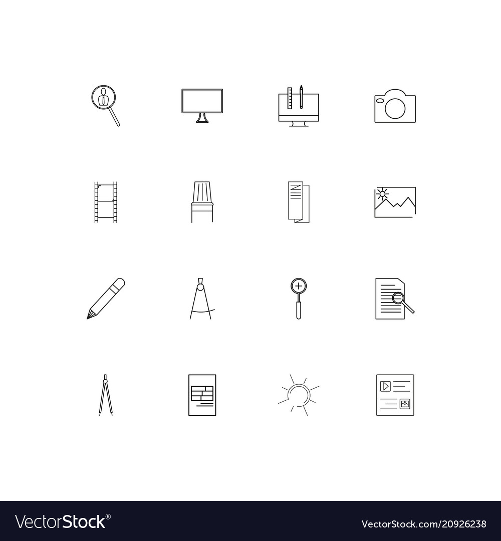 Creative process and design linear thin icons set