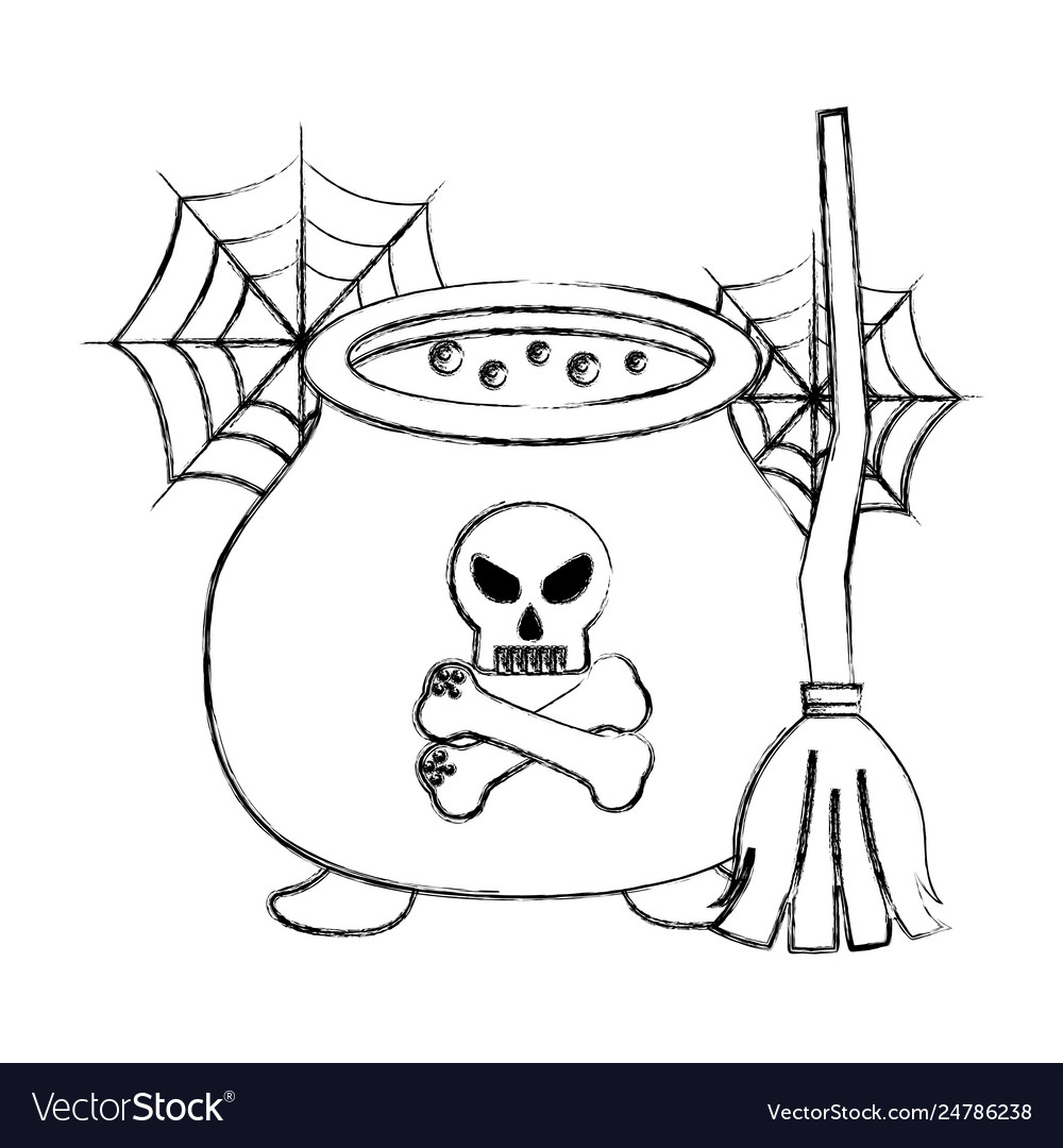 Halloween cauldron potion skull cross bone