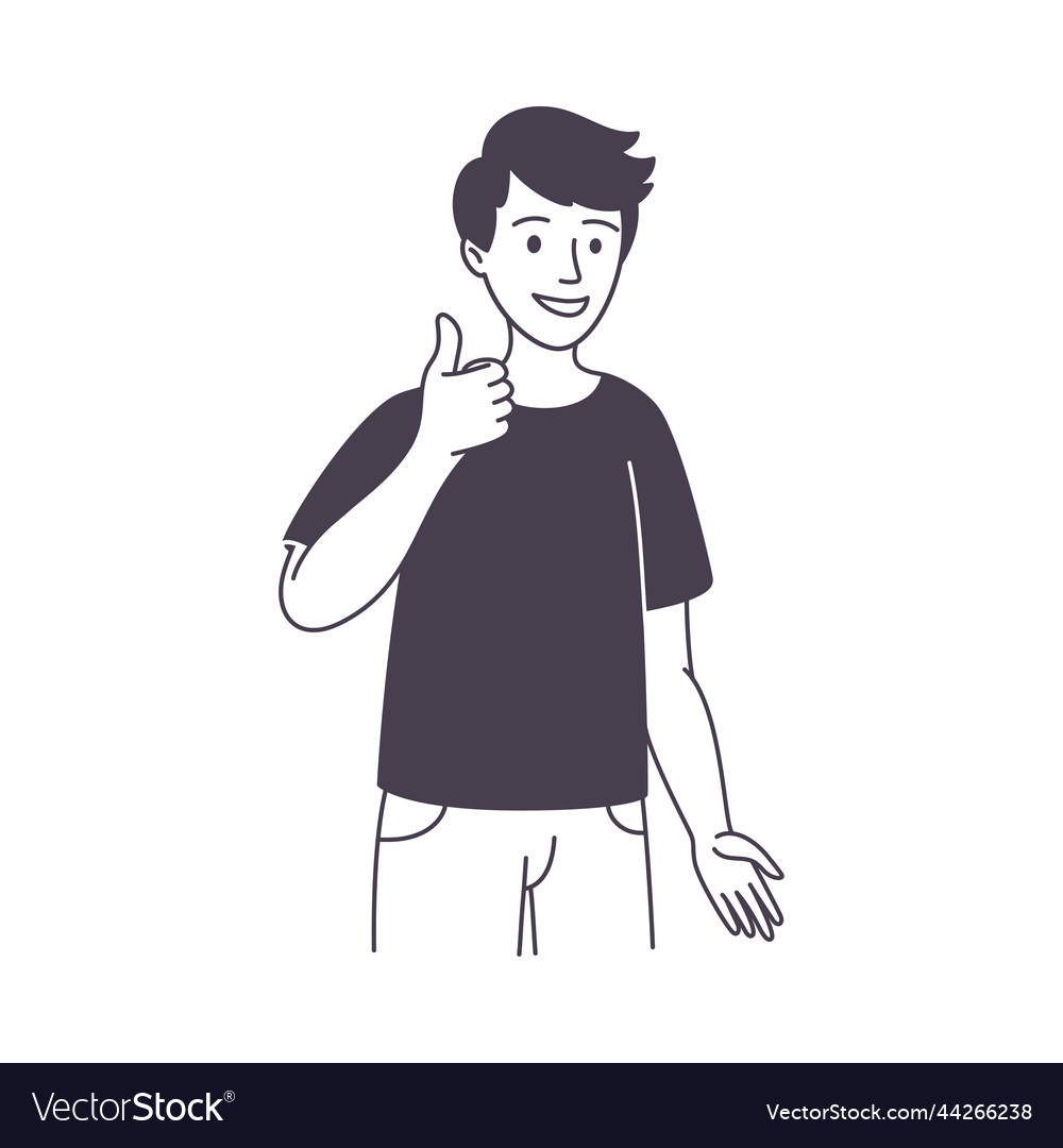 Man character showing thumb up as positive hand Vector Image