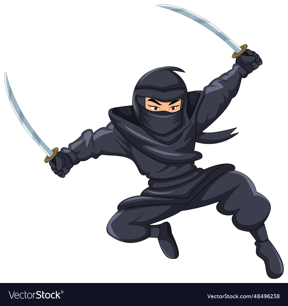 Ninja jumping and brandishing sword Royalty Free Vector