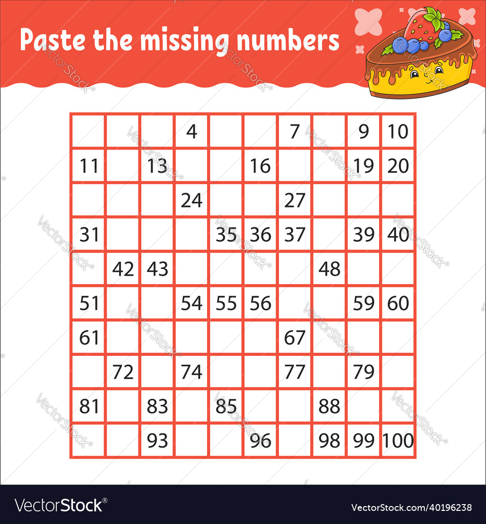 Paste the missing numbers from 1 to 100 Royalty Free Vector