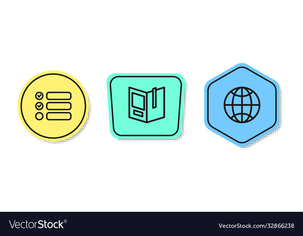 Set line task list open book and social network vector image Set line task list open book and social network