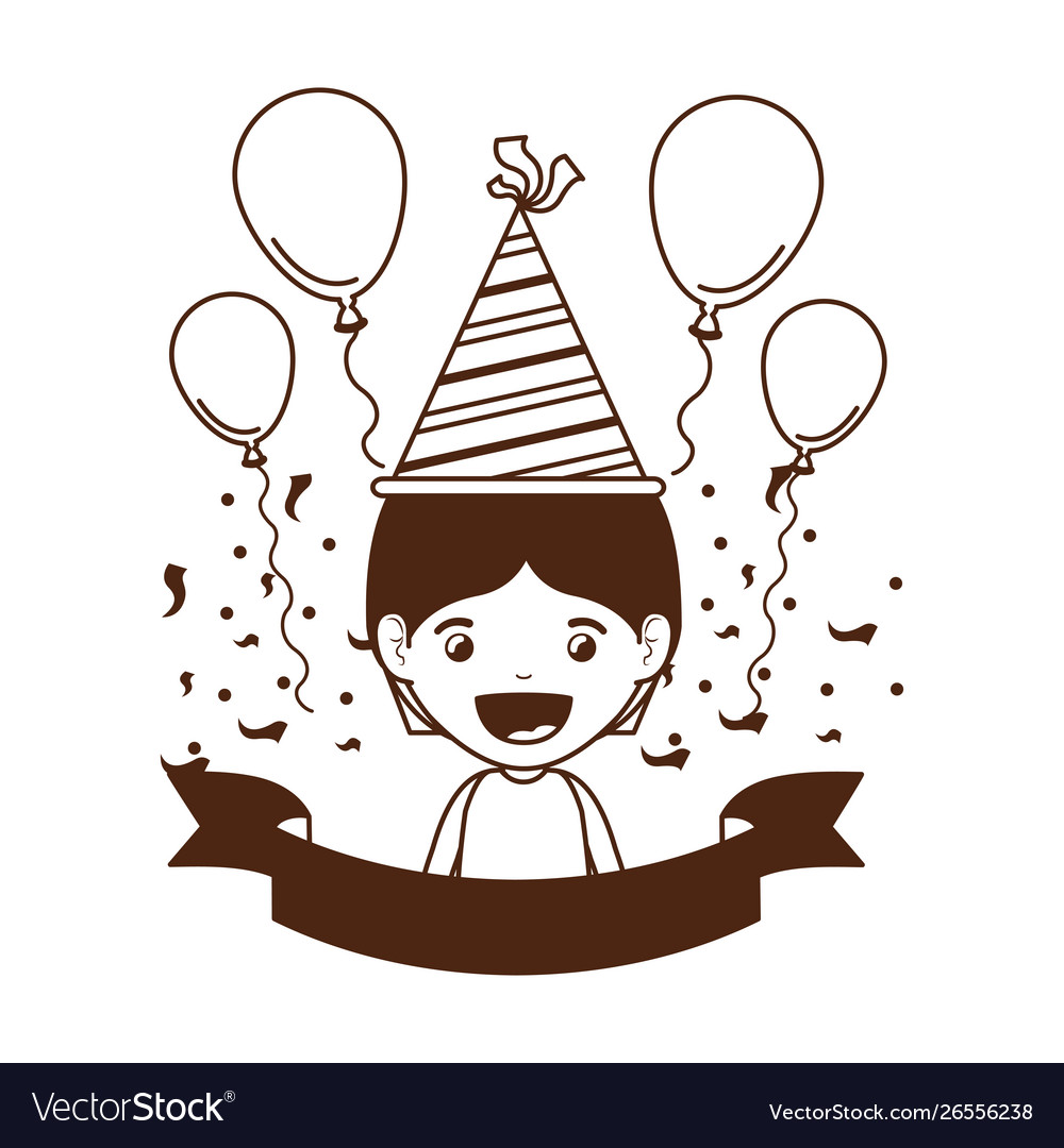 Silhouette boy with party hat in birthday Vector Image Silhouette boy with party hat in birthday