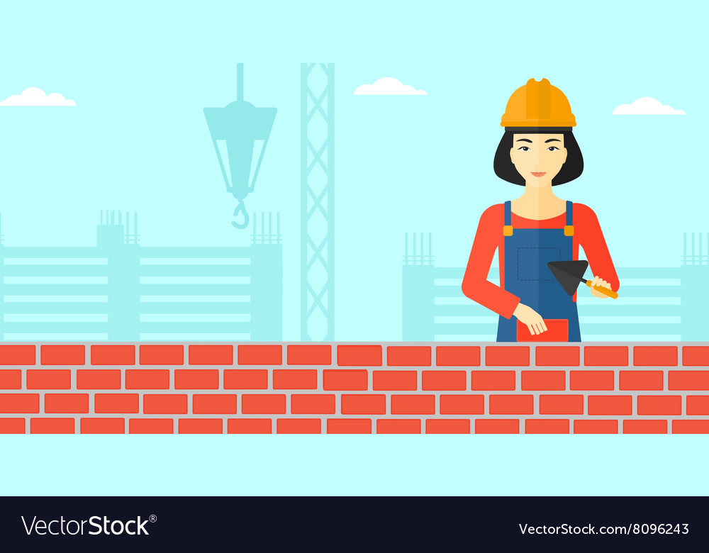 Bricklayer with spatula and brick