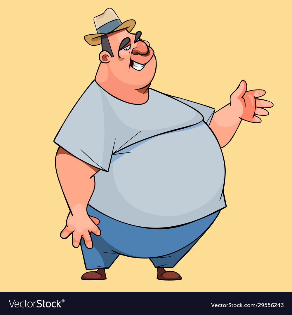 Cartoon fat man in hat smiling waved his hand Vector Image