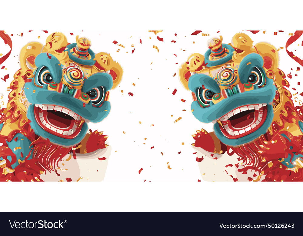 Chinese lions dancing celebration show white Vector Image