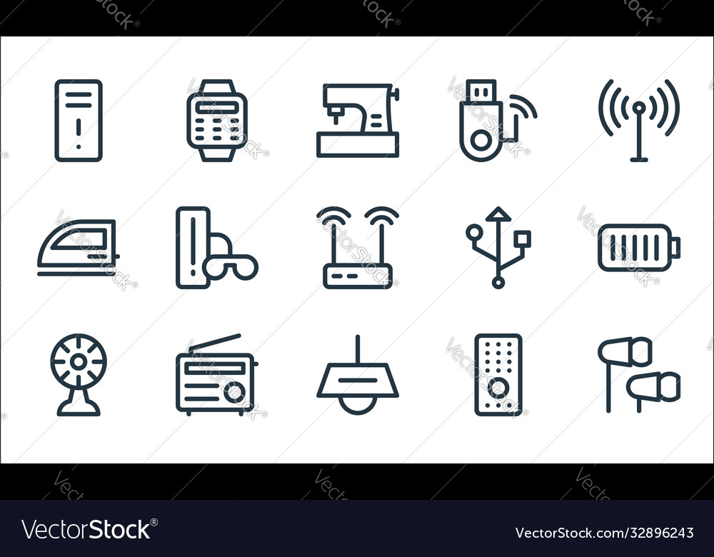 Electronics line icons linear set quality vector image Electronics line icons linear set quality
