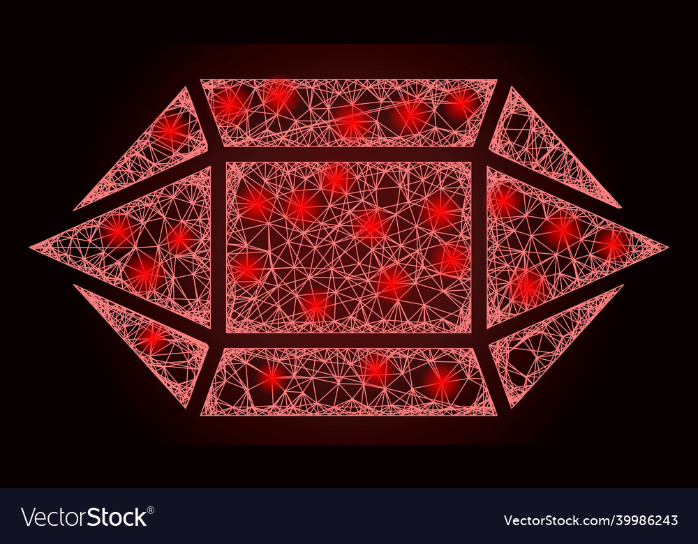 Flare net mesh ruby crystal with glare spots vector image Flare net mesh ruby crystal with glare spots