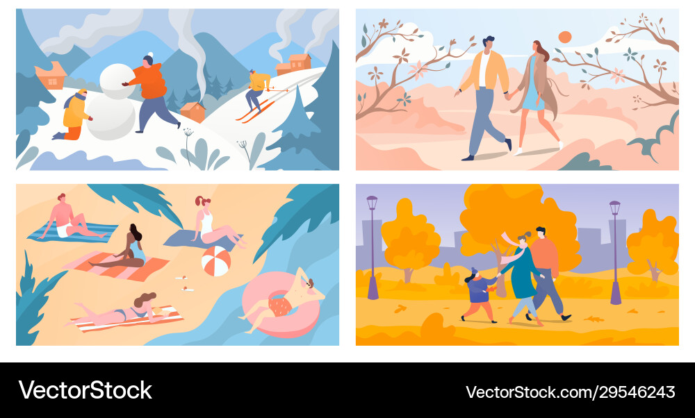 Four seasons year winter spring summer and Vector Image