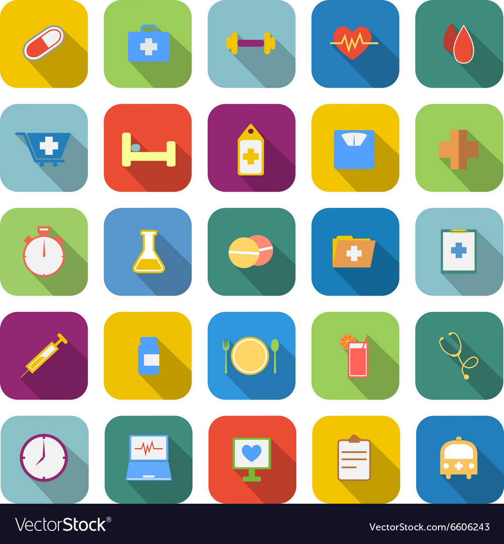 Health color icons with long shadow